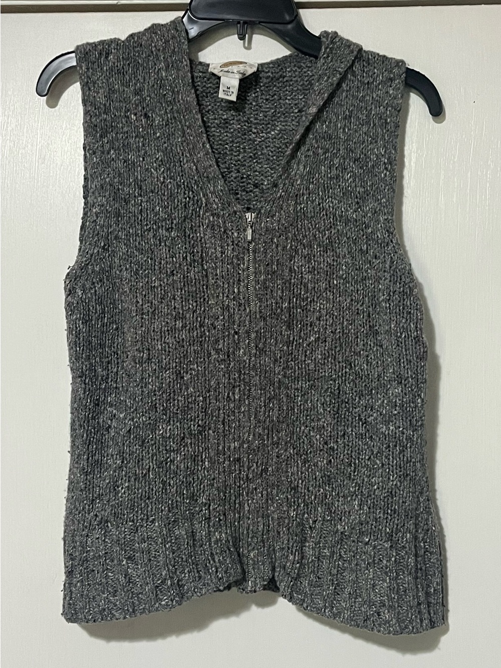 Talbots Charcoal Knit Sleeveless Zip Hoodie Vest